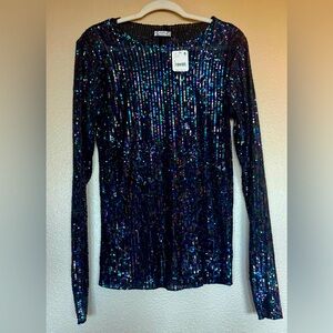 NWT FREE PEOPLE sequins long sleeve top Large